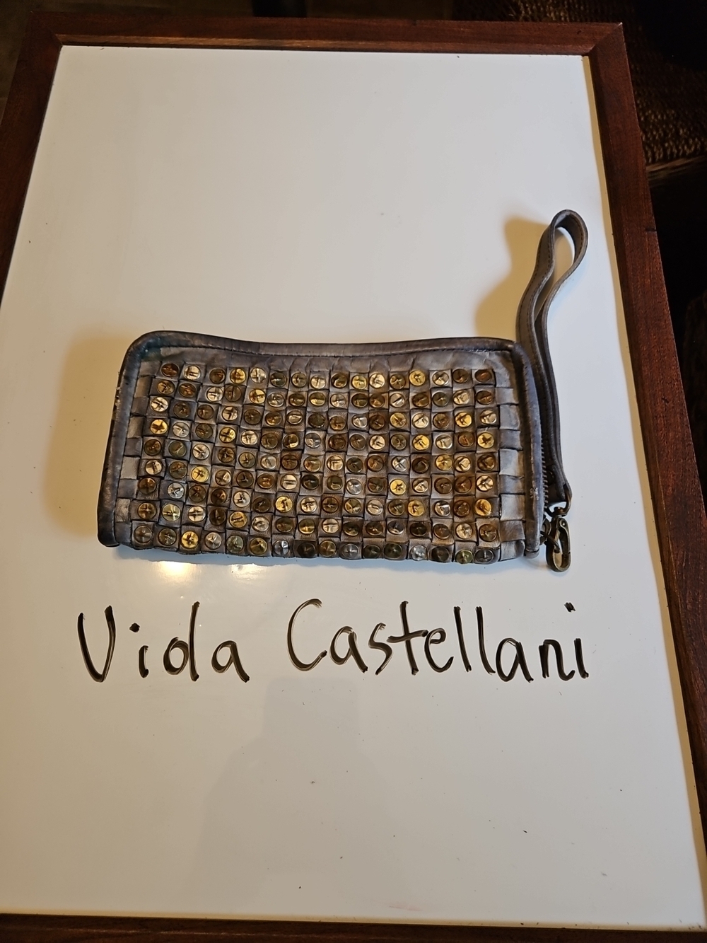 Vida Castellani Gray Studded Leather Wristlet